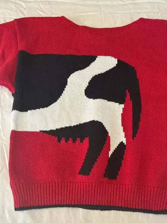 Vintage 80s J.G. Hook Red Knit Cow Graphic Short Sleeve Sweater Medium - Picture 11 of 11